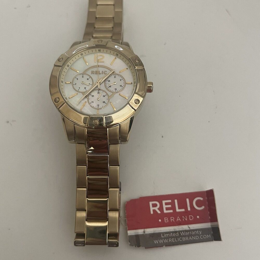 NEW Relic by Fossil Men's Watch ZR15718 Gold Tone Pearlescent Face No Battery